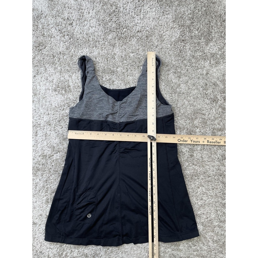 Lululemon Tank Top Womens 8 Black Gray Built In Shelf Bra Athletic Yoga Pocket - Picture 6 of 7
